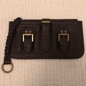 Mulberry brown leather wristlet
